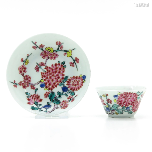 A Chinese Famille Rose Cup and Saucer