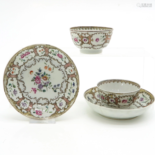 Two Famille Rose Cups and Saucers