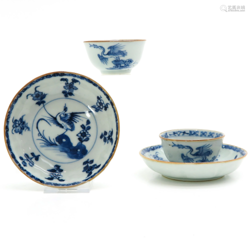 Two Chinese Cups and Saucers