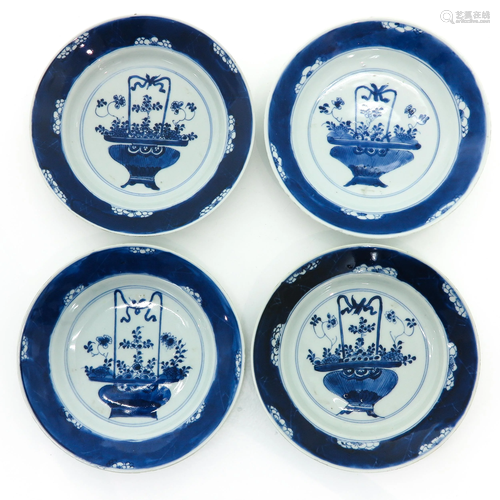 A Series of Four Blue and White Plates