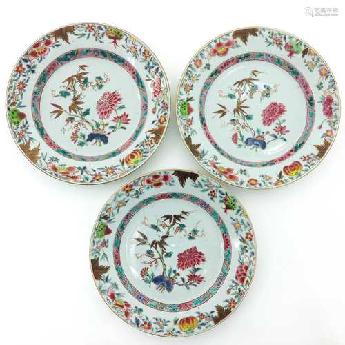 A Series of Three Chinese Famille Rose Plates