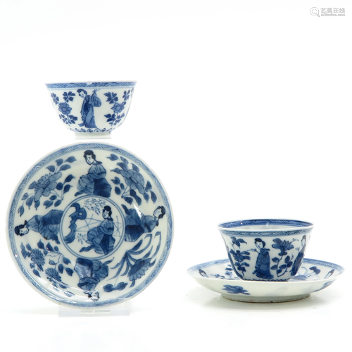 Two Chinese Cups and Saucers