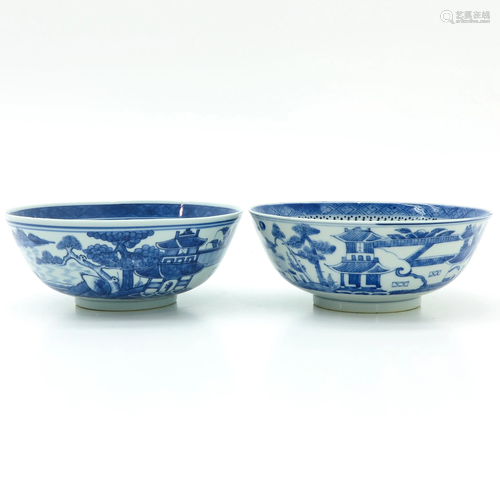 Two Chinese Blue and White Bowls