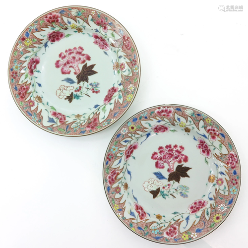 A Pair of Chinese Famille Rose Plates