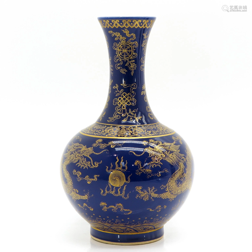 A Chinese Blue and Gilt Decor Vase