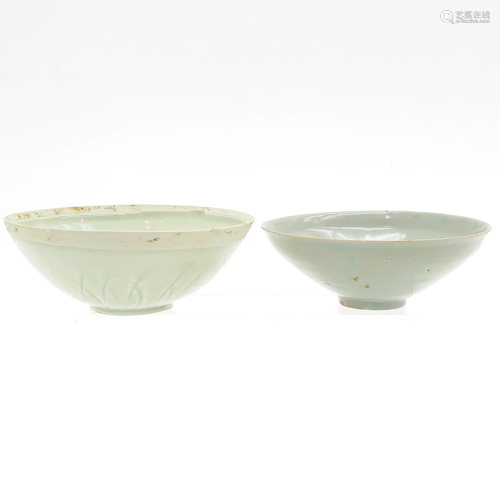 Two Chinese Celadon Bowls