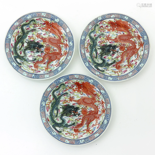 Three Chinese Polychrome Plates