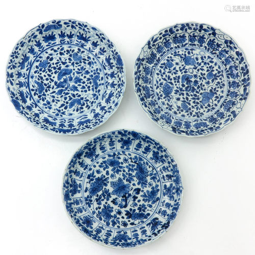 Three Chinese Blue and White Plates