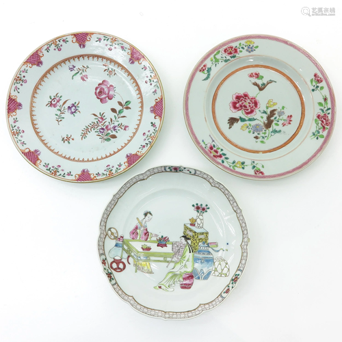 Three Chinese Famille Rose Plates