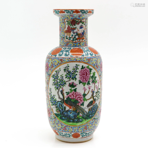 A Chinese Cantonese Rouleau Vase