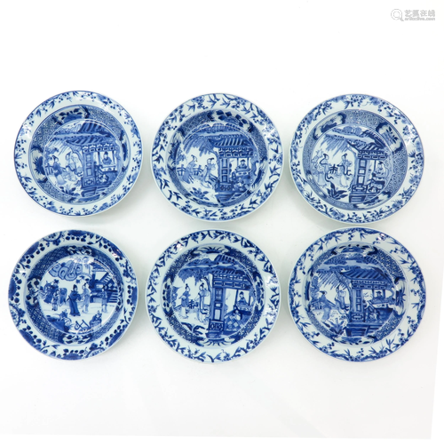 A Series of SIx Blue and White Plates