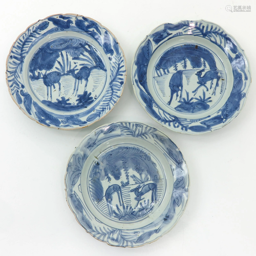 Three Chinese Blue and White Ming Plates