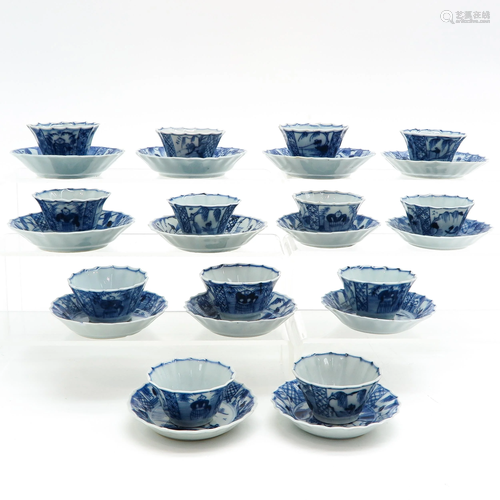 Thirteen Chinese Cups and Saucers