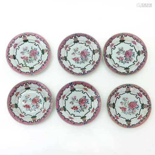 A Series of Six Famille Rose Plates