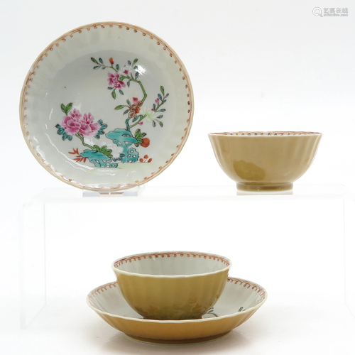 Two Chinese Cups and Saucers