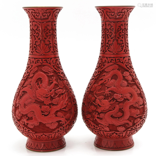 A Pair of Cinnabar Vases