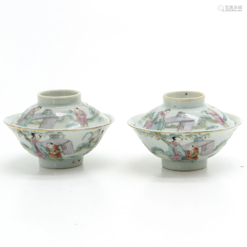 Two Qianjiang Cai Cups with Covers