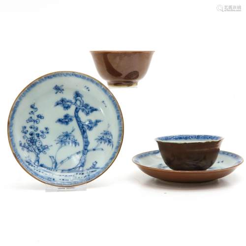 Two Chinese Batavianware Cups and Saucers