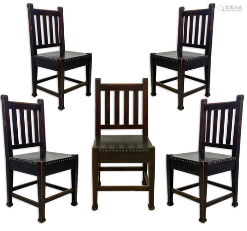 ROYCROFT Set of 5 Arts & Crafts Oak Side Chairs