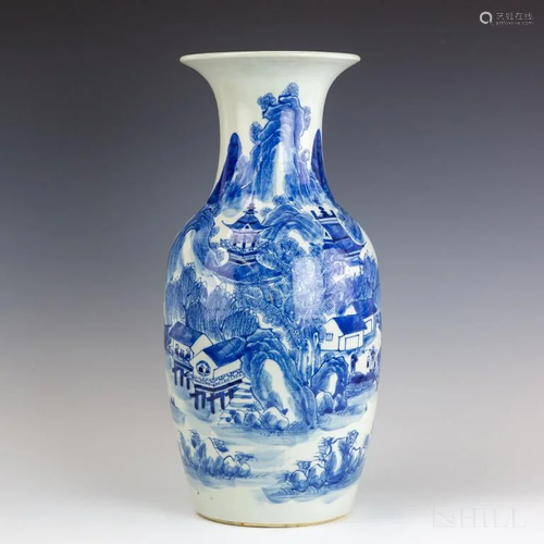 Antique Chinese Celadon Porcelain Scenic Vase