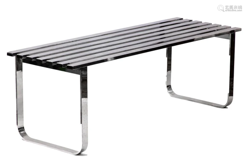 Milo Baughman Style Modern Chrome Steel Bench S…