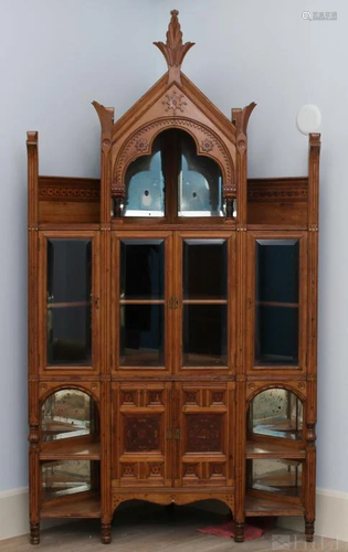 Antique Victorian Gothic Revival Corner Cabinet