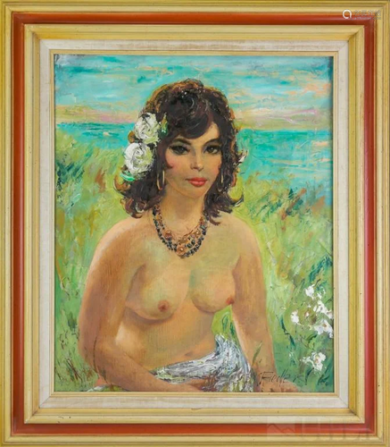 Herbert Otto Fiedler Female Nude Oil Painting MCM