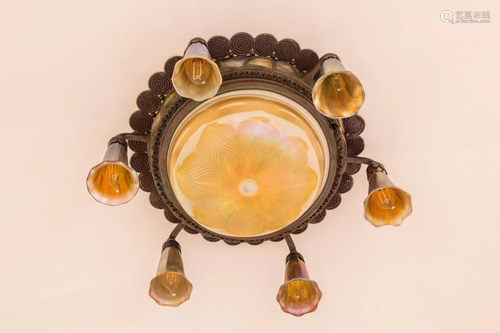 Tiffany Studios Pulled Feather Bronze Chandelier