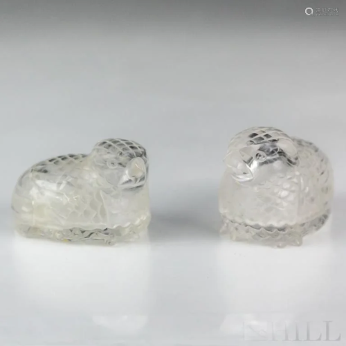 Pair Chinese Carved Rock Crystal Bird Box Figures