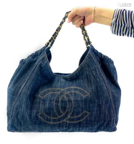 Chanel Denim XL Coco Cabas Tote Shoulder Bag Purse