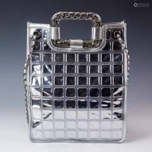 Chanel Quilted Ice Cube Silver Leather Tote Bag