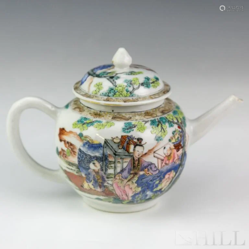 Chinese Famille Rose Woman & Children Decor Teapot