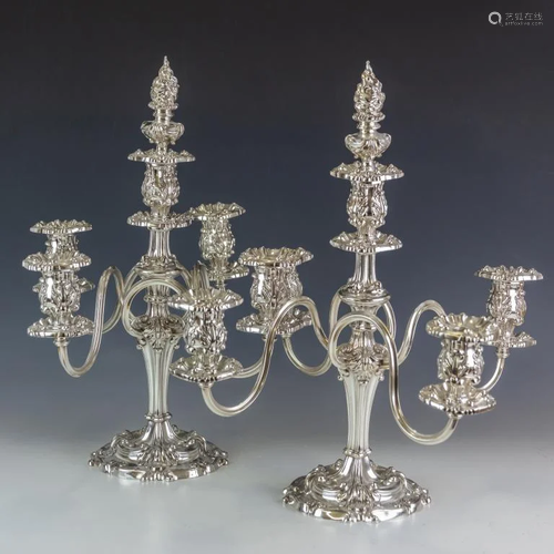 Pair Reed & Barton Silverplated 5 Light Candelabra