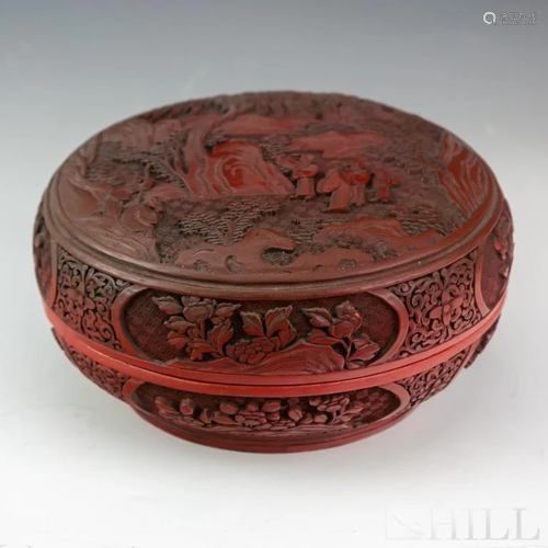 Large Chinese Carved Red Lacquer Cinnabar Box