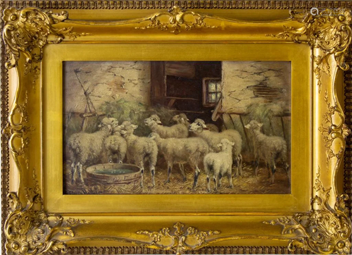 Gregory Hollyer 1871-1965 Sheep Herd Oil Painting