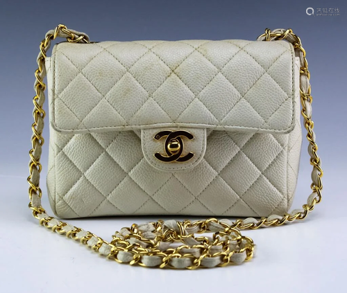 Chanel Ivory Leather Classic Flap Handbag Purse