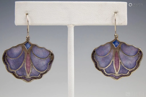 Art Nouveau Enamel Sterling Silver Petal Earrings