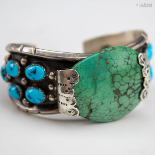 VTG Sterling Silver Turquoise Navajo Cuff Bracelet