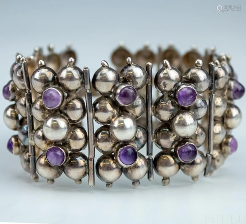 Vintage Mexican Sterling Silver, Amethyst Bracelet