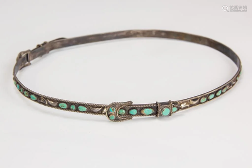 Native American Navajo Silver & Turquoise Hat Band