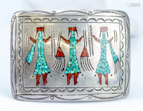 VTG J. Nezzie Navajo Sterling Silver Belt Buckle