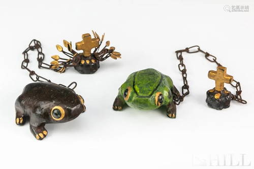 Pair Jan Barboglio Bronze Frog King Statues