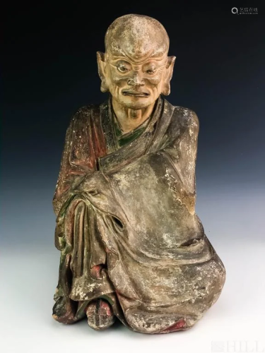 Old Chinese Sung Era Buddhist Monk Pottery Statue