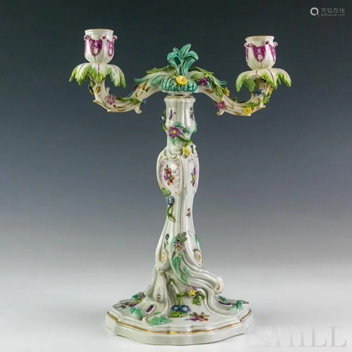 Antique Meissen Floral Encrusted Candlestick