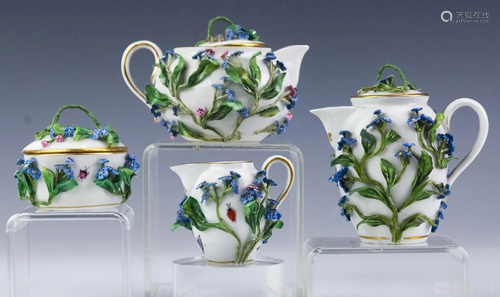 4 Piece MEISSEN Forget Me Not Miniature Tea Set