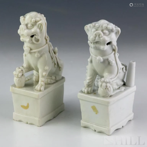 Pair Chinese Export Blanc de Chine Foo Dog Statues