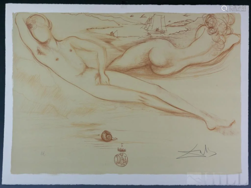 Salvador Dali Surreal Nude Figural Beach LE Litho