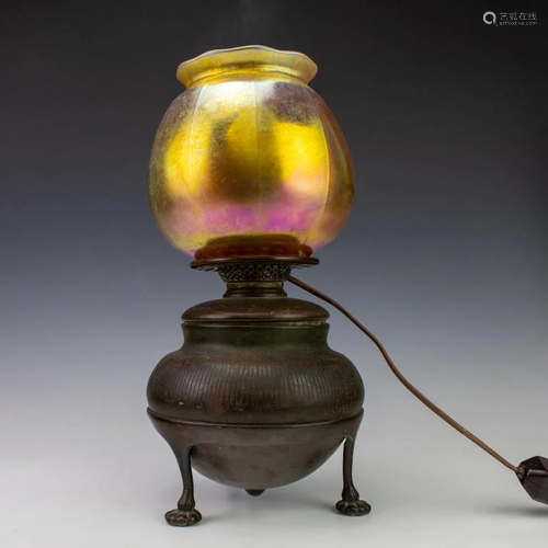 Tiffany Studios Favrille Glass Shade Bronze Lamp