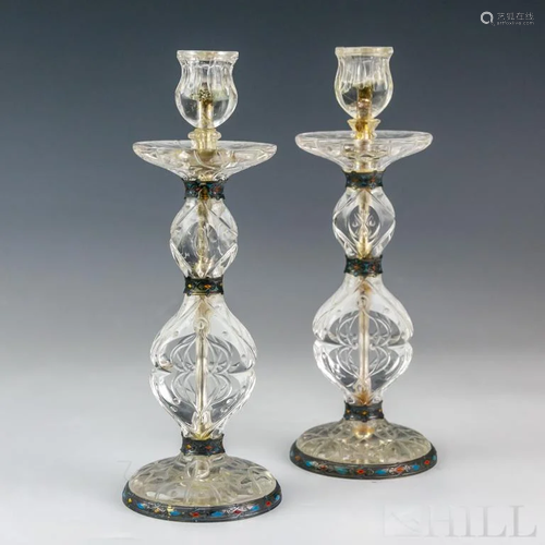 Pair Tiffany & Co Rock Crystal Silver Candlesticks