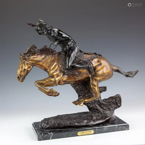 after F Remington Bronze Cheyenne Indian Horse